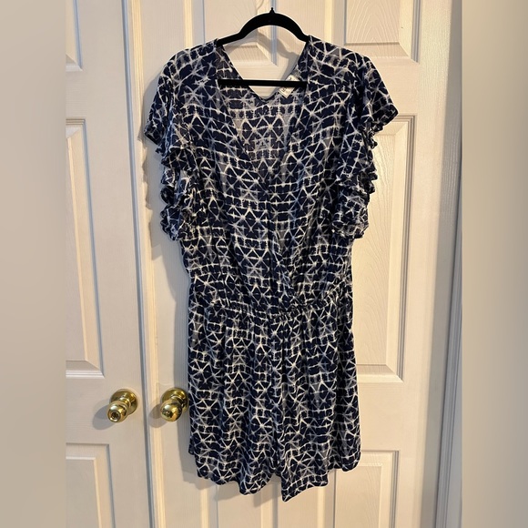❤️ BOGO Blue Ikat/Tie Dye Look Shorts Romper Size 2X - Picture 2 of 12